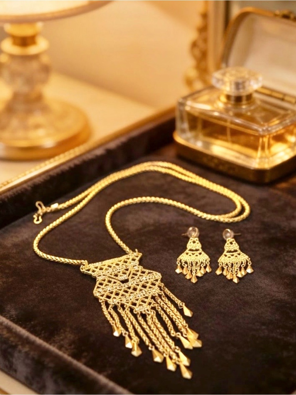 Stella & Dot Gold-Tone Fringe Statement Necklace and Earrings Set